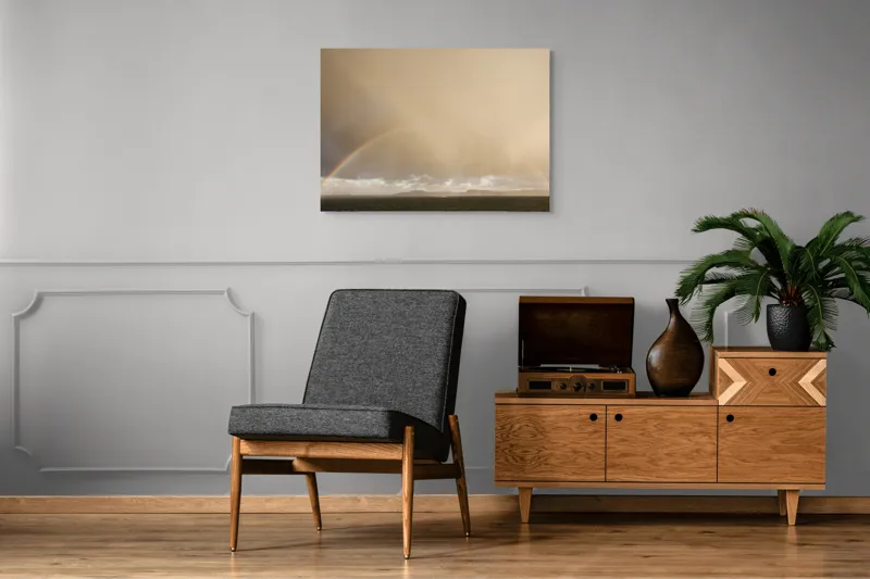 Tablou Canvas, "Curcubeu pe cer înnorat peste mare", Curcubeu, Cer, Mare, Peisaj, Nori, Lumină, Horizont, Strălucire, 100 x 70 cm – poza 8