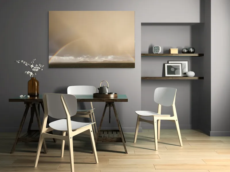 Tablou Canvas, "Curcubeu pe cer înnorat peste mare", Curcubeu, Cer, Mare, Peisaj, Nori, Lumină, Horizont, Strălucire, 150 x 100 cm – poza 5