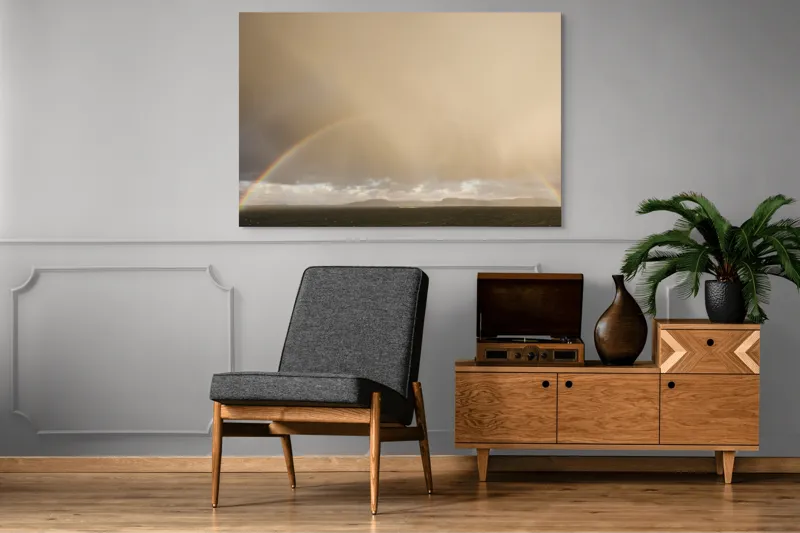 Tablou Canvas, "Curcubeu pe cer înnorat peste mare", Curcubeu, Cer, Mare, Peisaj, Nori, Lumină, Horizont, Strălucire, 150 x 100 cm – poza 8
