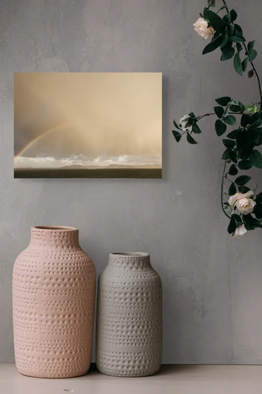 Tablou Canvas, "Curcubeu pe cer înnorat peste mare", Curcubeu, Cer, Mare, Peisaj, Nori, Lumină, Horizont, Strălucire, 54 x 39 cm – poza 8