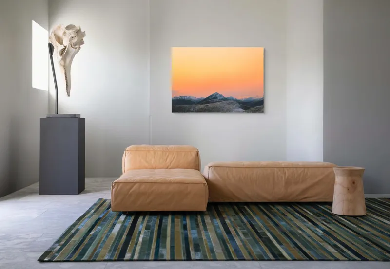 Tablou Canvas, "Apus peste munți înzăpeziți", Apus, Munți, Cer, Portocaliu, Natură, Peisaj, Liniște, 100 x 70 cm – poza 7
