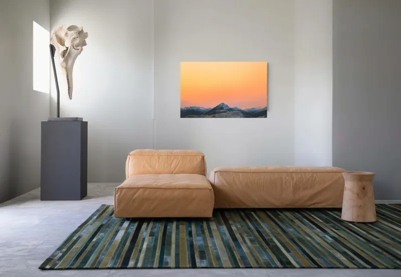 Tablou Canvas, "Apus peste munți înzăpeziți", Apus, Munți, Cer, Portocaliu, Natură, Peisaj, Liniște, 90 x 50 cm – poza 8