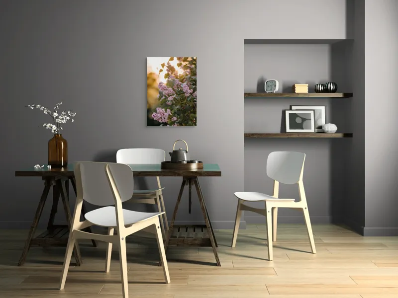 Tablou Canvas, "Flori de liliac în amurgul verii", Flori, Mov, Frunze, Soare, Lumina, Ramuri, Blândețe, Grădină, Natură, 50 x 70 cm – poza 5