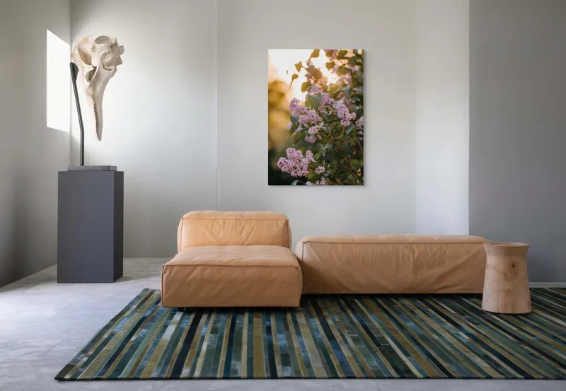 Tablou Canvas, "Flori de liliac în amurgul verii", Flori, Mov, Frunze, Soare, Lumina, Ramuri, Blândețe, Grădină, Natură, 70 x 100 cm – poza 7