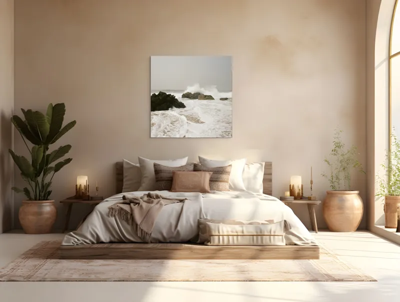 Tablou Canvas, "Valurile lovesc stâncile solitare ale mării", Valuri, Stânci, Spumă, Mare, Cale, Cer, Apă, Natură, Nisip, Energie, 100 x 100 cm – poza 4