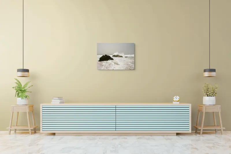 Tablou Canvas, "Valurile lovesc stâncile solitare ale mării", Valuri, Stânci, Spumă, Mare, Cale, Cer, Apă, Natură, Nisip, Energie, 70 x 50 cm – poza 7