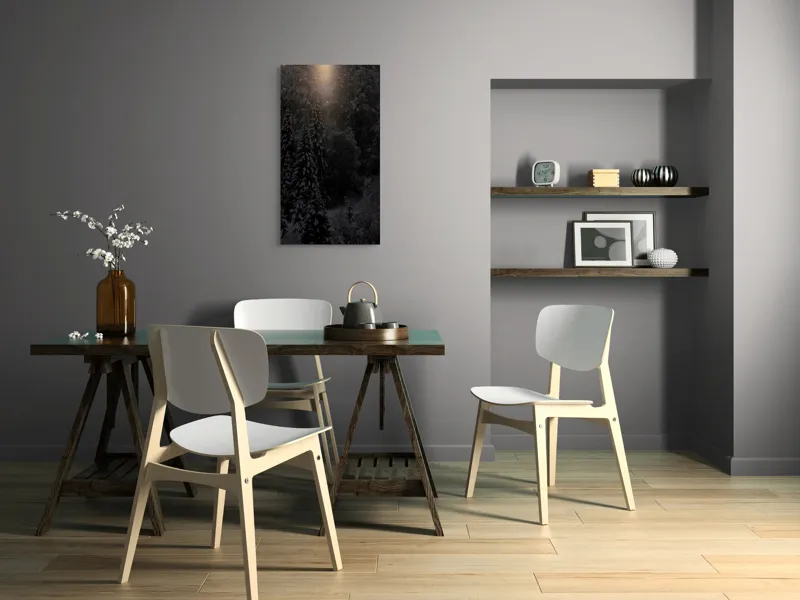 Tablou Canvas, "Rază de lumină în pădurea întunecată", Întuneric, Lumină, Zăpadă, Copaci, Pădure, Iarnă, Tăcere, Mister, Farmec, Răcoare, 50 x 90 cm – poza 4