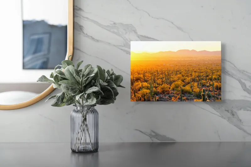 Tablou Canvas Peisaj Deșert Saguaro Apus Aurii Soare Lumină, 39 x 26 cm – poza 5