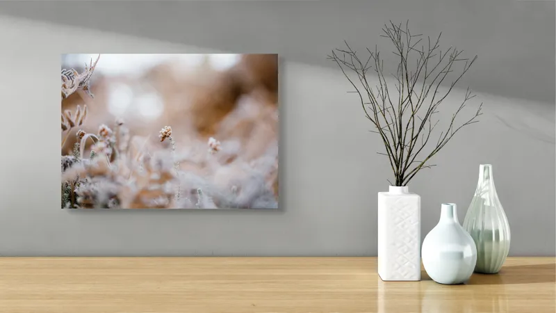 Tablou Canvas Flori Înghețate în Dimineața de Iarnă Natură și Gheață, 54 x 39 cm – poza 3