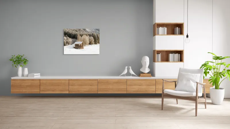Tablou Canvas Căsuță din pădure înzăpezită pe tema Iernii, 100 x 70 cm – poza 6