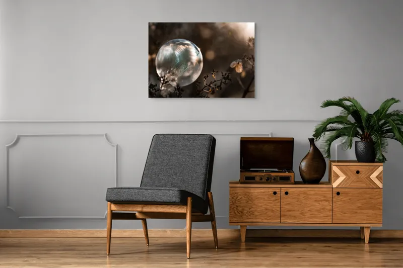 Tablou Canvas, "Sfera magică în natură misterioasă", Creație, Fragilitate, Natură, Lumină, Reflecție, Delicatețe, Îngheț, Frumusețe, Efemeritate, Strălucire, 100 x 70 cm – poza 8