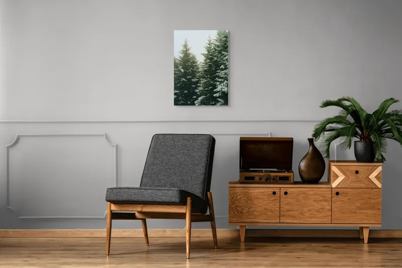 Tablou Canvas, "Iarna acoperind brazii înalți", Brazi, Zăpadă, Pădure, Iarnă, Cer, Rece, Verde, Alb, Seninătate, Natură, 50 x 70 cm – poza 8