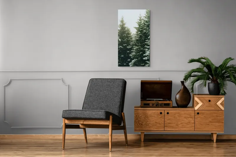 Tablou Canvas, "Iarna acoperind brazii înalți", Brazi, Zăpadă, Pădure, Iarnă, Cer, Rece, Verde, Alb, Seninătate, Natură, 50 x 90 cm – poza 8