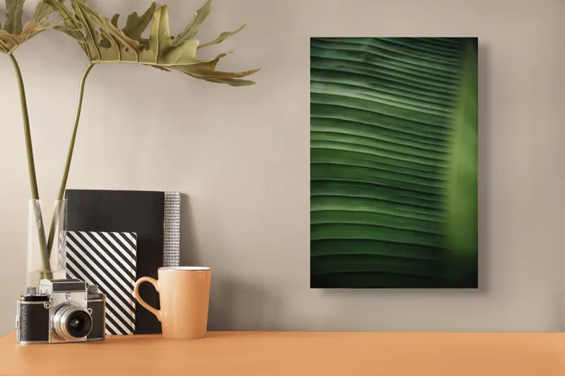 Tablou Canvas, "Frunze de bananier unduindu-se verde", Verde, Textură, Natură, Linii, Frunză, 26 x 39 cm – poza 3