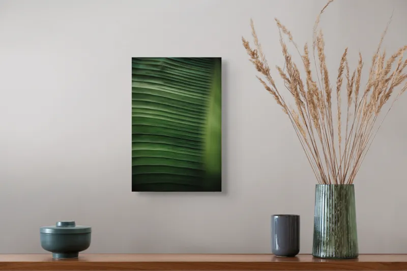 Tablou Canvas, "Frunze de bananier unduindu-se verde", Verde, Textură, Natură, Linii, Frunză, 26 x 39 cm – poza 5