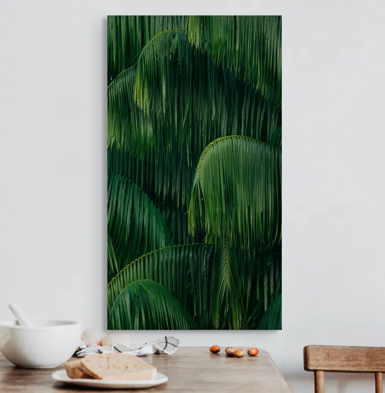 Tablou Canvas, "Frunziș tropical luxuriant și dens", Frunze, Verzi, Tropice, Naturale, Luxuriant, Textură, Exotic, Abundență, Vegetație, 50 x 90 cm – poza 3