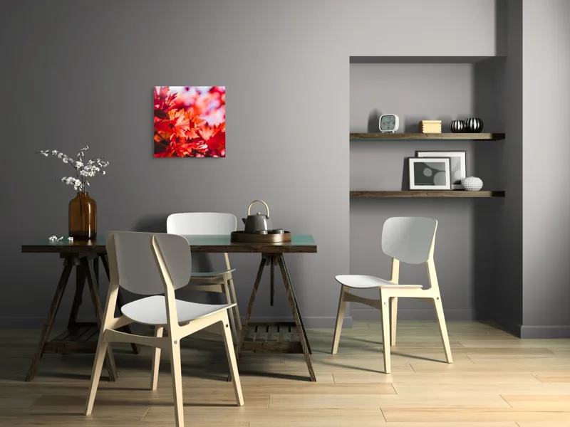 Tablou Canvas, "Strălucirea frunzelor de toamnă târzie", Frunze, Roșii, Toamnă, Lumină, Contrast, Ramuri, Natură, Vibrant, Strălucire, Fundal., 50 x 50 cm – poza 8