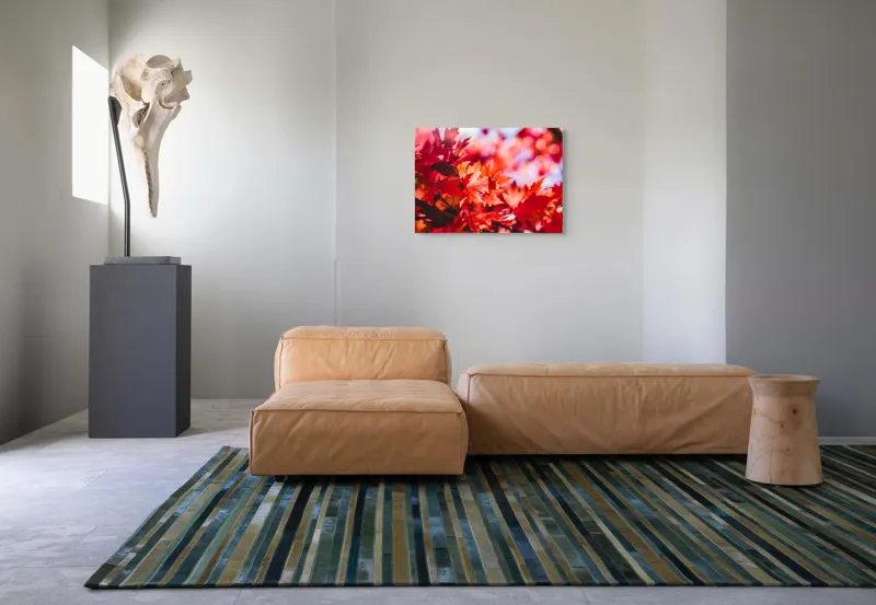 Tablou Canvas, "Strălucirea frunzelor de toamnă târzie", Frunze, Roșii, Toamnă, Lumină, Contrast, Ramuri, Natură, Vibrant, Strălucire, Fundal., 70 x 50 cm – poza 8