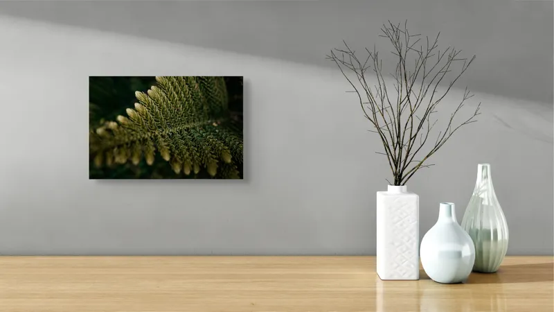 Tablou Canvas, "Frunzele tăcute ale pădurii verzi", Frunze, Verde, Textură, Natură, Detaliu, Frumusețe, Simetrie, Linii, Organic, Misterios, 39 x 26 cm – poza 8