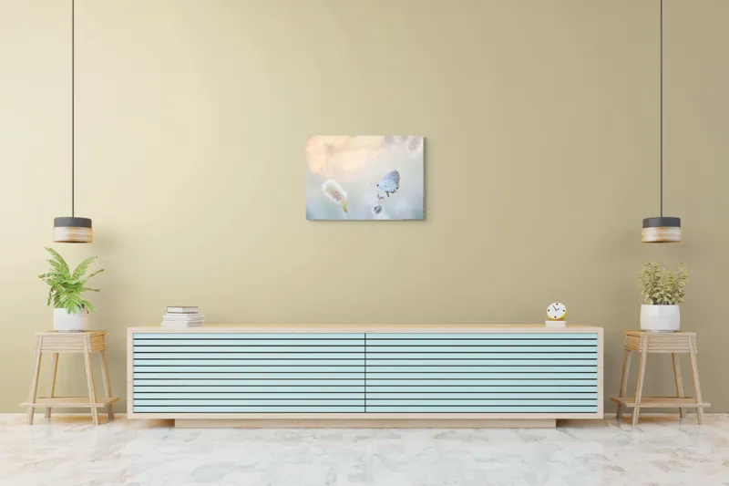 Tablou Canvas, "Fluture delicat în zori blânde", Fluture, Fragilitate, Lumină, Delicatețe, Pastel, Natură, Calm, Serenitate, 70 x 50 cm – poza 7