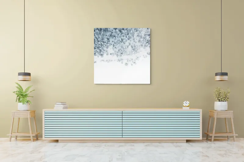 Tablou Canvas, "Zăpadă veșnică peste pădurea albă", Copaci, Zăpadă, Iarnă, Pădure, Alb, Frig, Tăcere, Natura, Vedere, Aeriană, 100 x 100 cm – poza 5