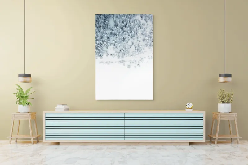 Tablou Canvas, "Zăpadă veșnică peste pădurea albă", Copaci, Zăpadă, Iarnă, Pădure, Alb, Frig, Tăcere, Natura, Vedere, Aeriană, 100 x 150 cm – poza 4