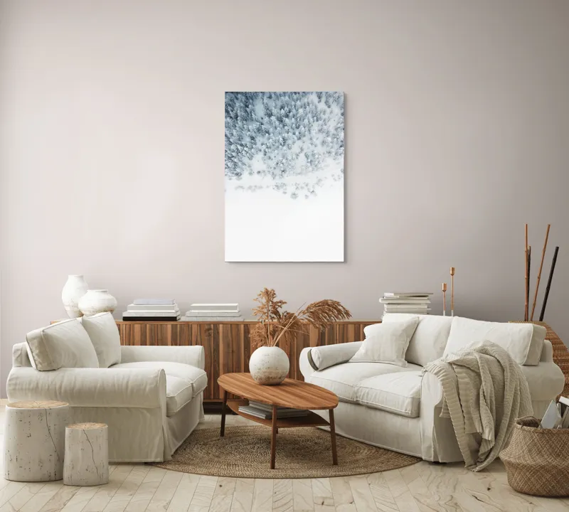 Tablou Canvas, "Zăpadă veșnică peste pădurea albă", Copaci, Zăpadă, Iarnă, Pădure, Alb, Frig, Tăcere, Natura, Vedere, Aeriană, 70 x 100 cm – poza 4