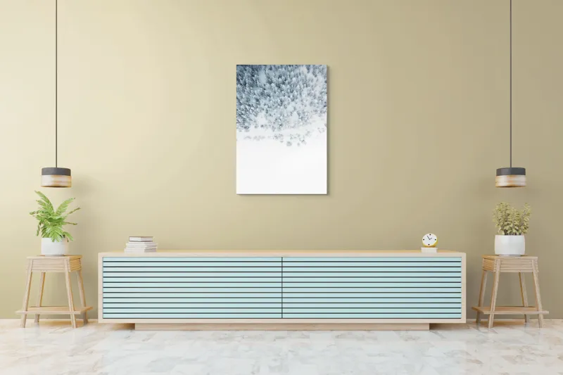 Tablou Canvas, "Zăpadă veșnică peste pădurea albă", Copaci, Zăpadă, Iarnă, Pădure, Alb, Frig, Tăcere, Natura, Vedere, Aeriană, 70 x 100 cm – poza 5