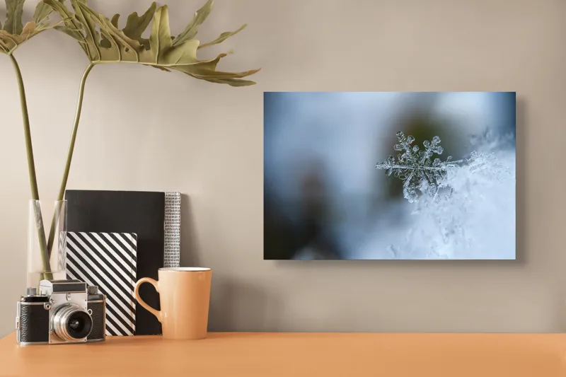 Tablou Canvas, "Fragilitatea unei fulgi de nea unice", Fragilitate, Iarnă, Cristal, Natură, Detaliu, Rece, Simetrie, 39 x 26 cm – poza 3