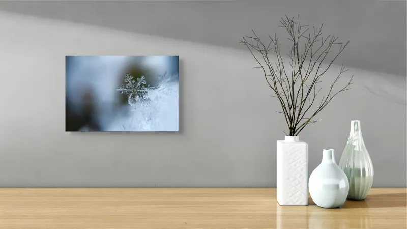 Tablou Canvas, "Fragilitatea unei fulgi de nea unice", Fragilitate, Iarnă, Cristal, Natură, Detaliu, Rece, Simetrie, 39 x 26 cm – poza 8