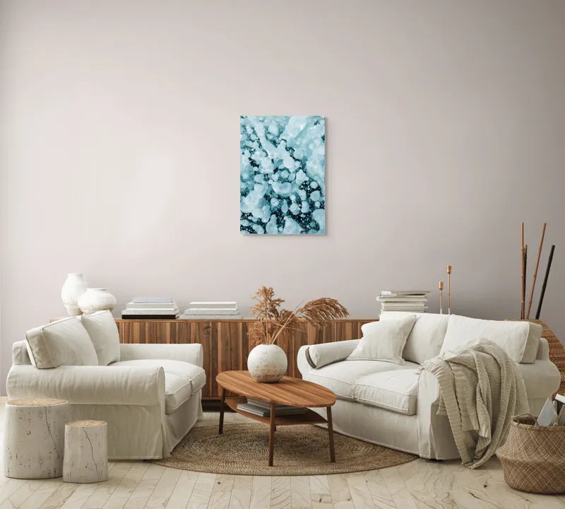 Tablou Canvas, "Bule de aer captive în gheață", Alb, Bule, Gheață, Albastru, Congelat, Textură, Natură, Abstract, Rece, Cristale, 50 x 70 cm – poza 4