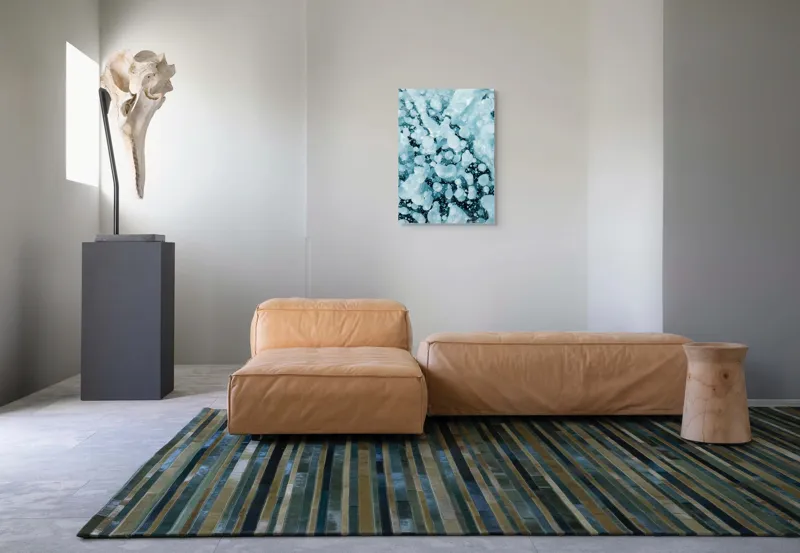 Tablou Canvas, "Bule de aer captive în gheață", Alb, Bule, Gheață, Albastru, Congelat, Textură, Natură, Abstract, Rece, Cristale, 50 x 70 cm – poza 7