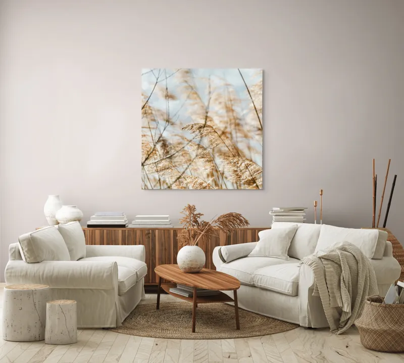 Tablou Canvas, "Dansul lin al ierburilor în vânt", Vânt, Iarbă, Lumină, Căldură, Vară, Mișcare, Seninătate, Naturalețe, 100 x 100 cm – poza 3