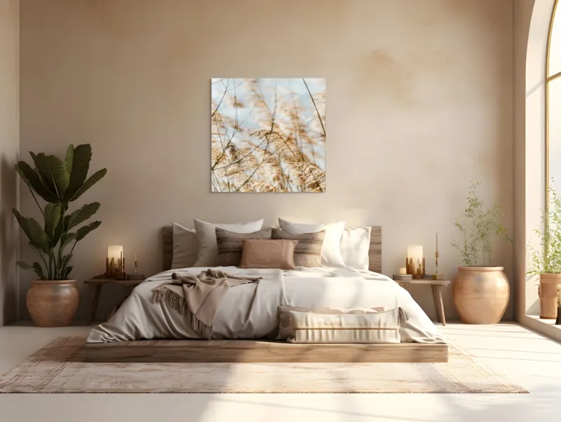 Tablou Canvas, "Dansul lin al ierburilor în vânt", Vânt, Iarbă, Lumină, Căldură, Vară, Mișcare, Seninătate, Naturalețe, 100 x 100 cm – poza 4
