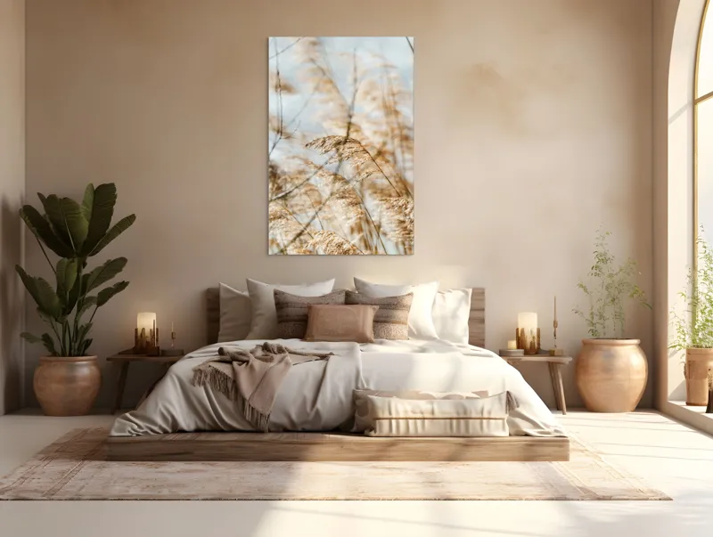 Tablou Canvas, "Dansul lin al ierburilor în vânt", Vânt, Iarbă, Lumină, Căldură, Vară, Mișcare, Seninătate, Naturalețe, 100 x 150 cm – poza 3
