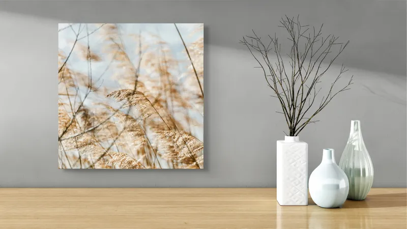 Tablou Canvas, "Dansul lin al ierburilor în vânt", Vânt, Iarbă, Lumină, Căldură, Vară, Mișcare, Seninătate, Naturalețe, 50 x 50 cm – poza 3