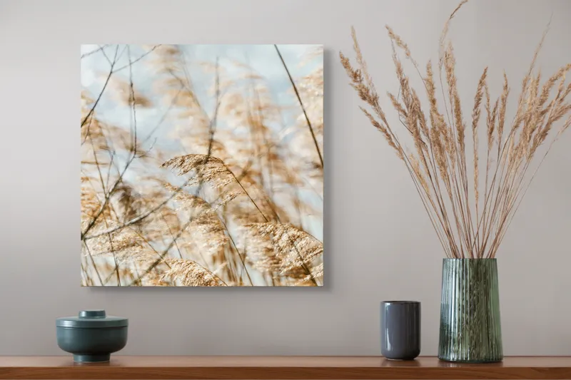Tablou Canvas, "Dansul lin al ierburilor în vânt", Vânt, Iarbă, Lumină, Căldură, Vară, Mișcare, Seninătate, Naturalețe, 50 x 50 cm – poza 4