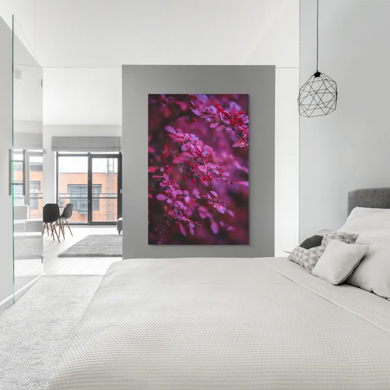 Tablou Canvas, "Povestea frunzelor roz în lumină", Rame, Frunze, Roz, Tonuri, Bace, Textură, Natural, Contrast, Frumusețe, Delicat., 100 x 150 cm – poza 5
