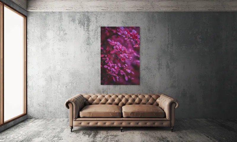Tablou Canvas, "Povestea frunzelor roz în lumină", Rame, Frunze, Roz, Tonuri, Bace, Textură, Natural, Contrast, Frumusețe, Delicat., 100 x 150 cm – poza 6