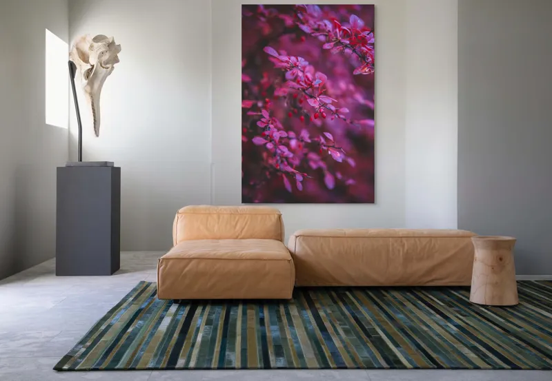 Tablou Canvas, "Povestea frunzelor roz în lumină", Rame, Frunze, Roz, Tonuri, Bace, Textură, Natural, Contrast, Frumusețe, Delicat., 100 x 150 cm – poza 7