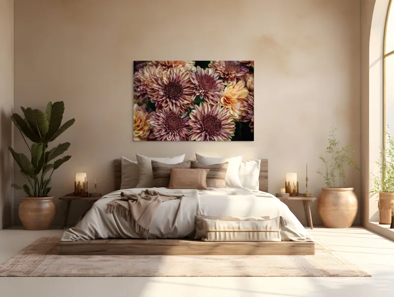 Tablou Canvas, "Petale de crizanteme în dimineață târzie", Flori, Crizanteme, Petale, Colorate, Textură, Natură, Frumusețe, Detalii, 150 x 100 cm – poza 4