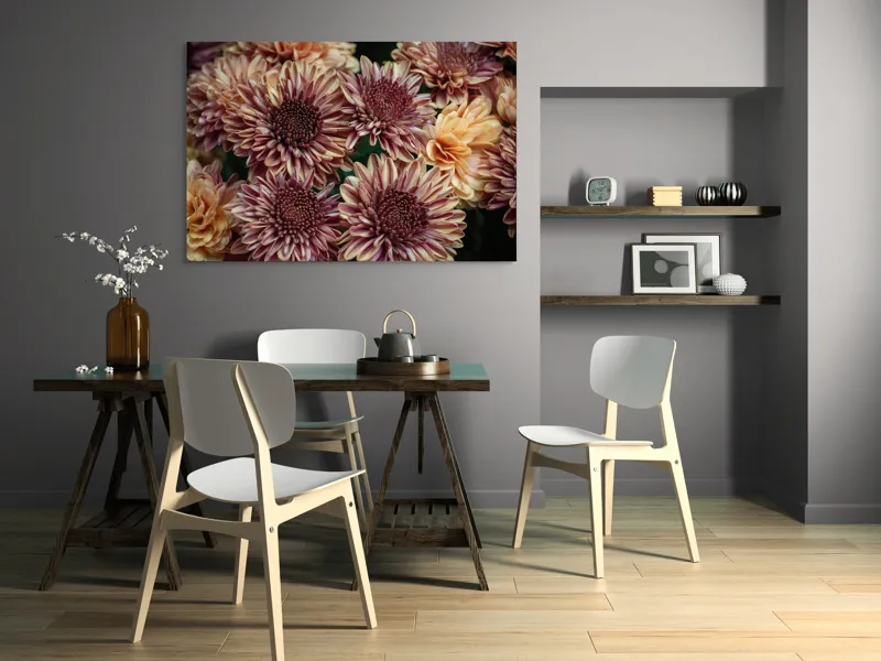 Tablou Canvas, "Petale de crizanteme în dimineață târzie", Flori, Crizanteme, Petale, Colorate, Textură, Natură, Frumusețe, Detalii, 150 x 100 cm – poza 5