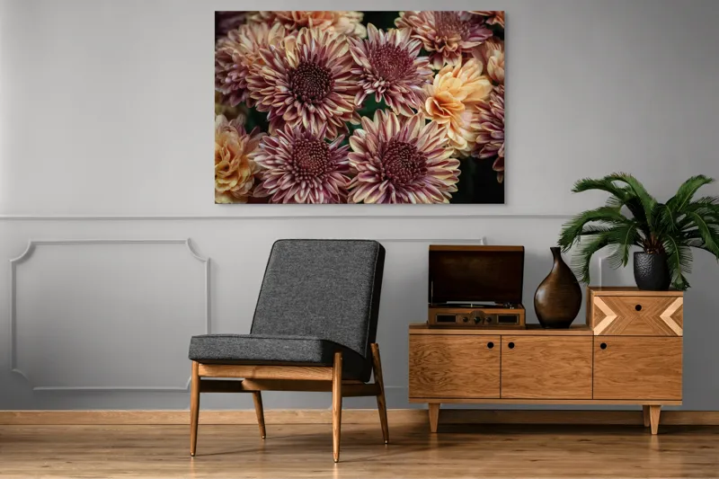 Tablou Canvas, "Petale de crizanteme în dimineață târzie", Flori, Crizanteme, Petale, Colorate, Textură, Natură, Frumusețe, Detalii, 150 x 100 cm – poza 8