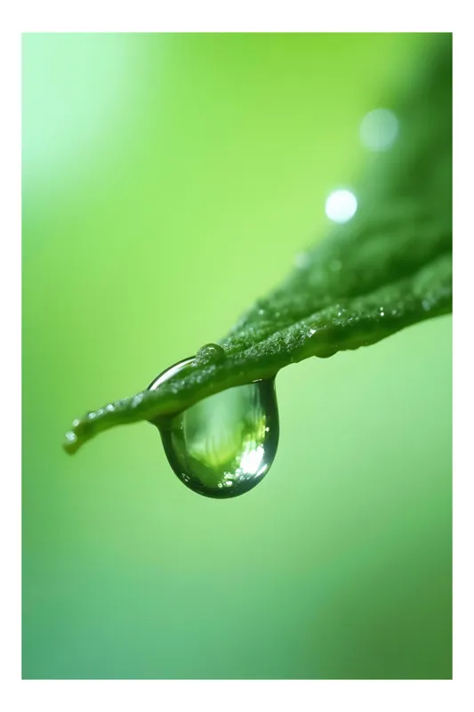 Tablou Canvas, "Picătură de rouă pe frunză verde", Verde, Frunză, Picătură, Natură, Prospețime, 26 x 39 cm