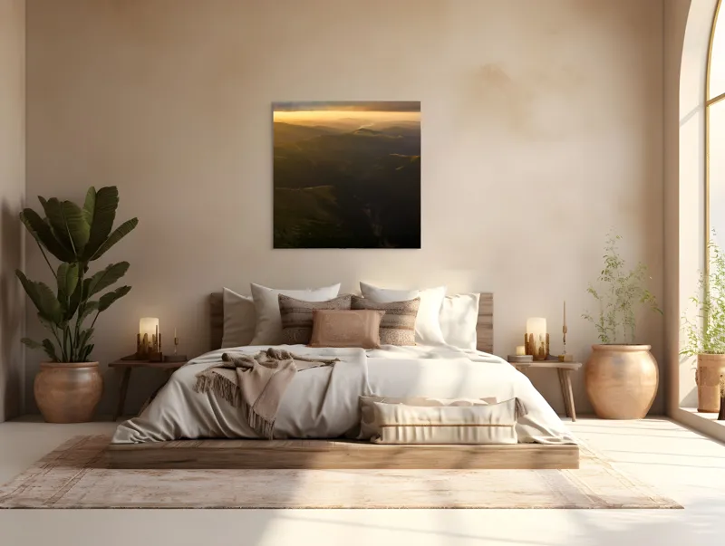 Tablou Canvas, "Lumini și umbre în munți la apus", Munți, Apus, Văi, Lumină, Culoare, Umbre, Natură, Calm, Întindere, 100 x 100 cm – poza 4