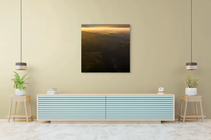 Tablou Canvas, "Lumini și umbre în munți la apus", Munți, Apus, Văi, Lumină, Culoare, Umbre, Natură, Calm, Întindere, 100 x 100 cm – poza 5
