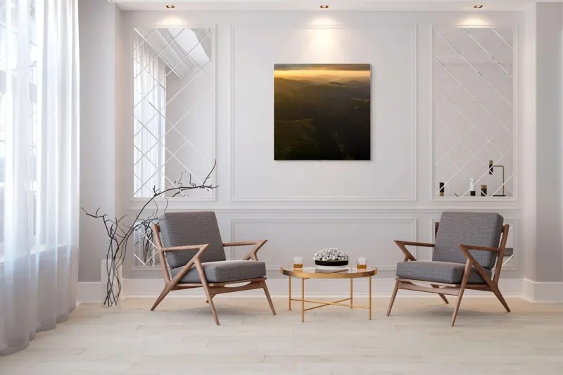Tablou Canvas, "Lumini și umbre în munți la apus", Munți, Apus, Văi, Lumină, Culoare, Umbre, Natură, Calm, Întindere, 100 x 100 cm – poza 7