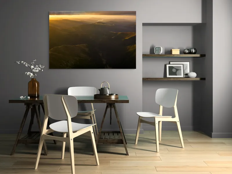 Tablou Canvas, "Lumini și umbre în munți la apus", Munți, Apus, Văi, Lumină, Culoare, Umbre, Natură, Calm, Întindere, 150 x 100 cm – poza 5