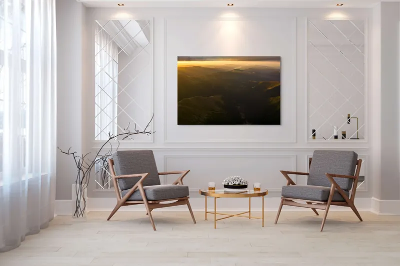 Tablou Canvas, "Lumini și umbre în munți la apus", Munți, Apus, Văi, Lumină, Culoare, Umbre, Natură, Calm, Întindere, 150 x 100 cm – poza 7