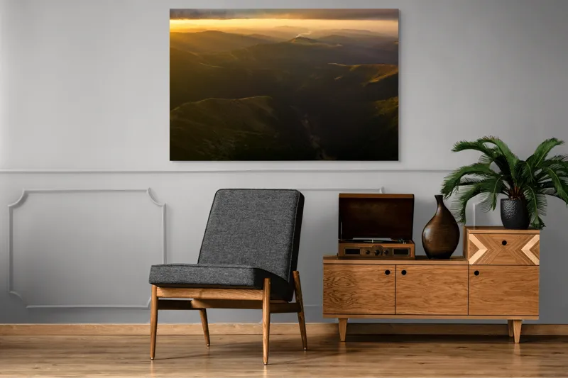 Tablou Canvas, "Lumini și umbre în munți la apus", Munți, Apus, Văi, Lumină, Culoare, Umbre, Natură, Calm, Întindere, 150 x 100 cm – poza 8